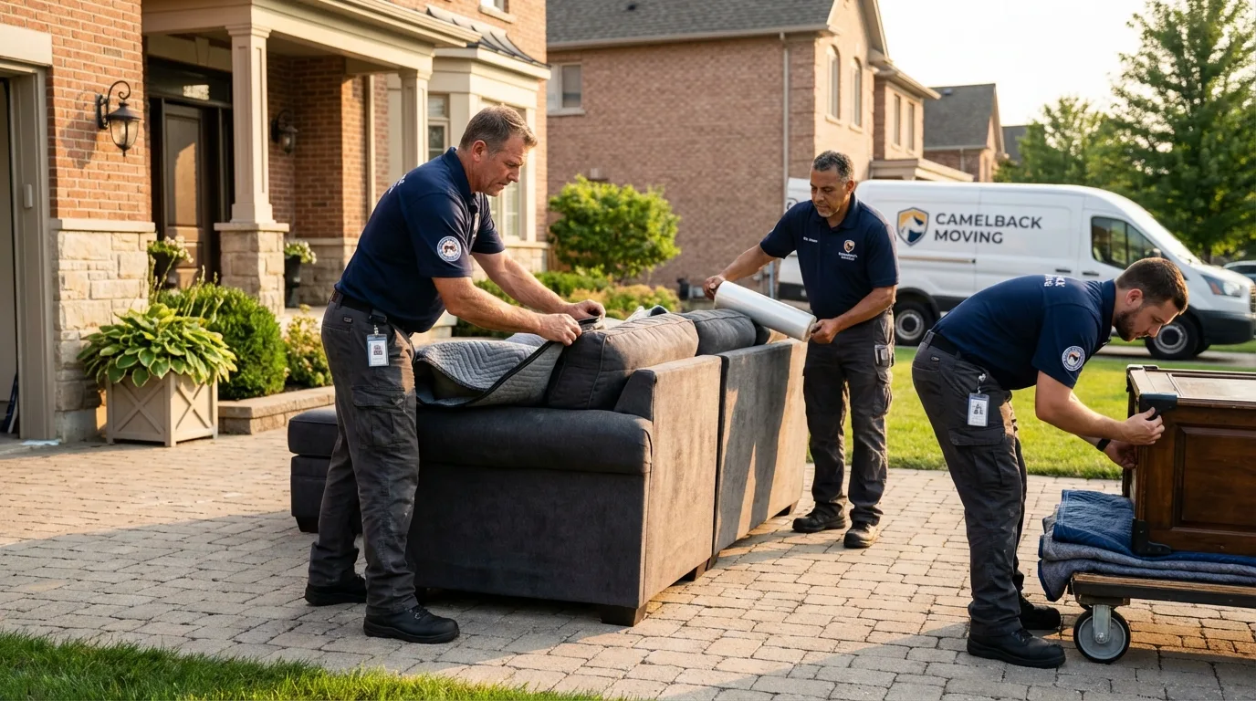 Large estate moving crew wrapping furniture in Kouts, IN